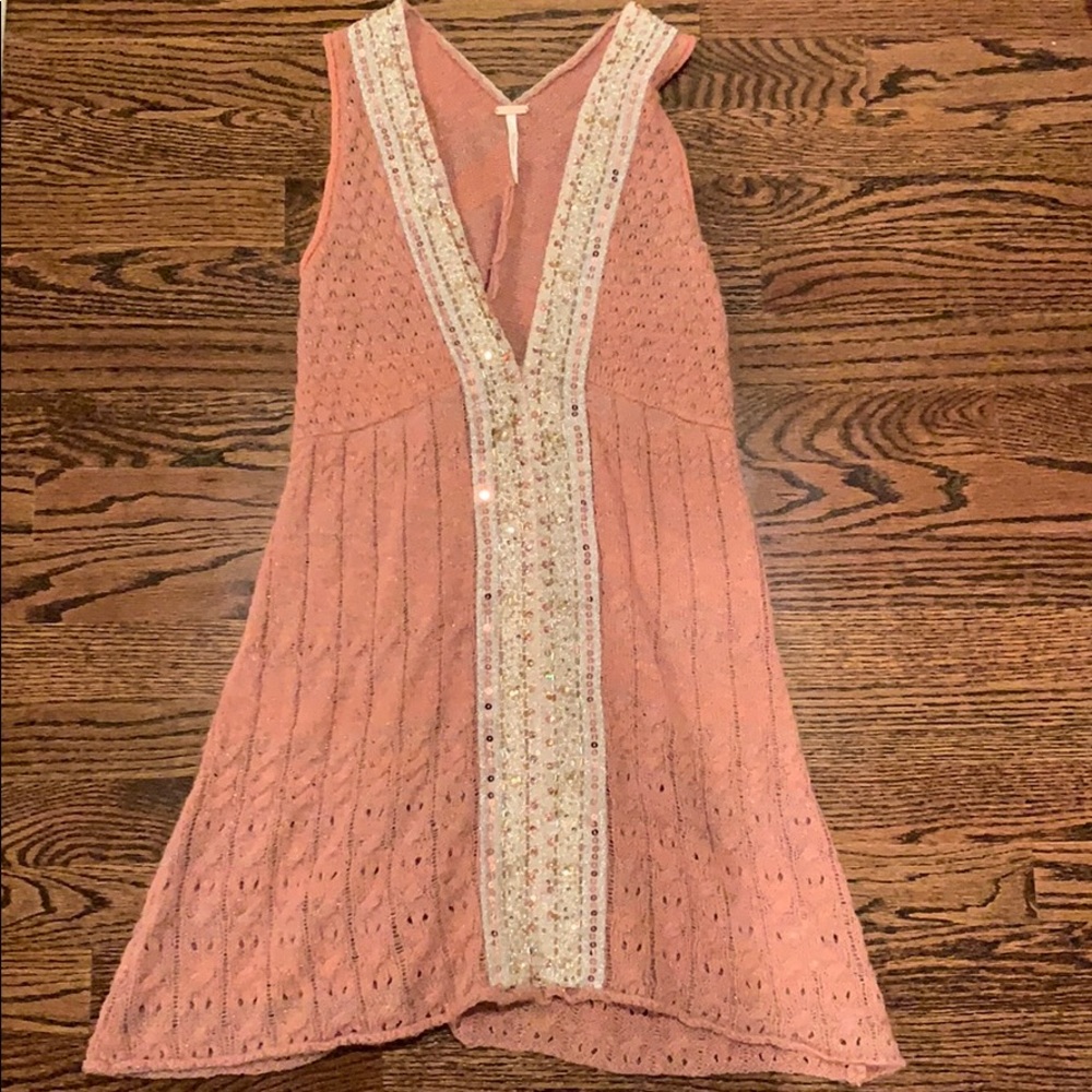 Free people embellished dusty rose sweater dress